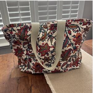 LAURA ASHLEY Tote Medium Floral 100% Cotton Vintage 90s Canvas Zip Top